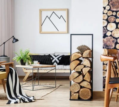 a living room with a couch and coffee table