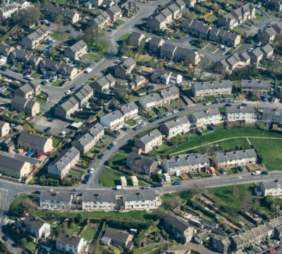 an aerial view of a town