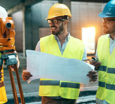 a few men wearing hard hats and hard hats