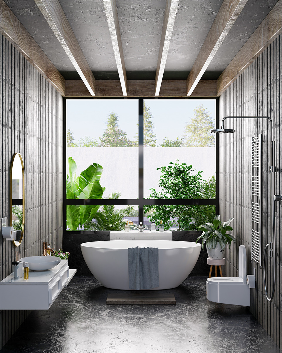 a large white tub in a bathroom