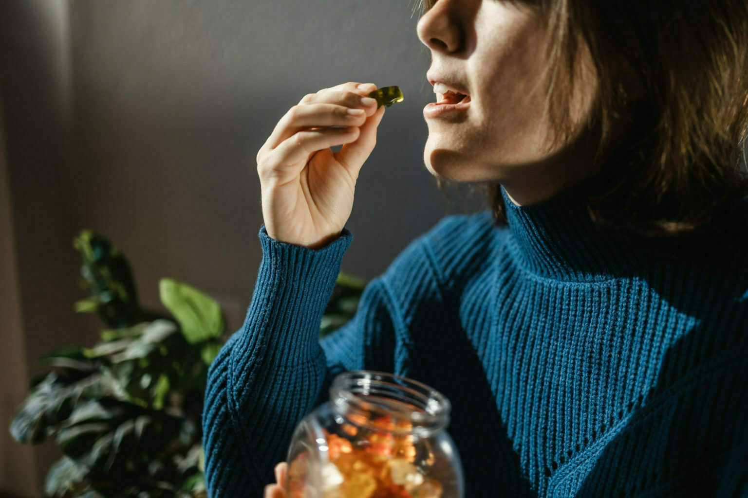 a person eating a salad