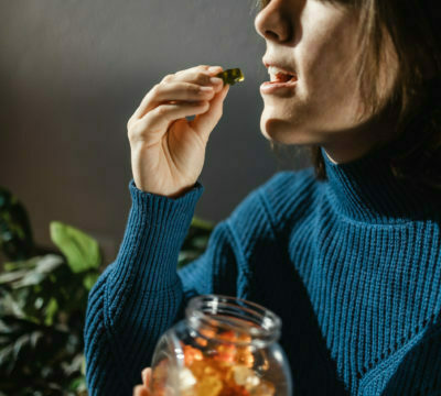 a person eating a salad